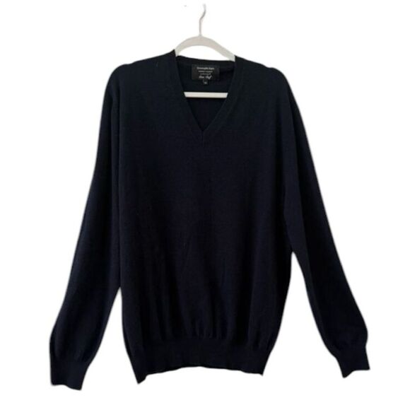 Ermenegildo Zegna Cashmere Knit Long Sleeve Pullover Sweater Black Men's Large - Picture 1 of 4